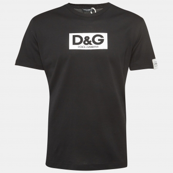 Pre Owned Dolce & Gabbana Black Logo Print Cotton Re-Edition T-Shirt XXL