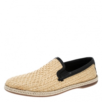 Pre Owned Dolce & Gabbana Beige Jute Espadrilles Size 43