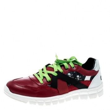مملوكة مسبقًا Dolce and Gabbana Multicolor Leather and Skull and Crossbone Print Canvas Jamaica Sneakers Size 43.5