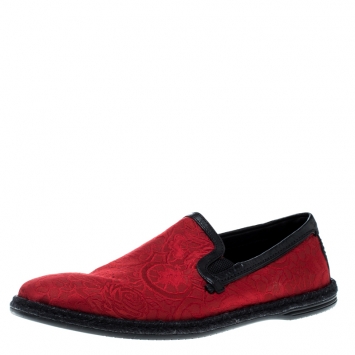 Pre Owned Dolce and Gabbana Red Floral Jacquard Fabric Espadrille Loafers Size 44