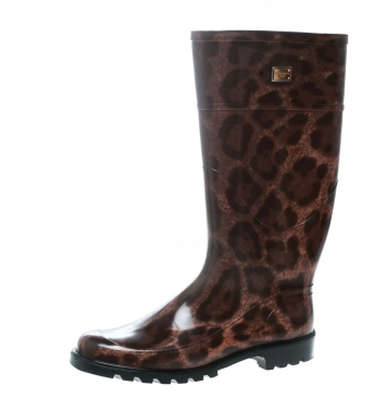 Pre Owned Dolce and Gabbana Brown Leopard Print Wellington Rubber Boots Size 39