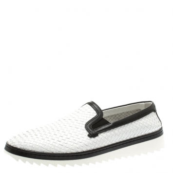 Pre Owned Dolce and Gabbana Monochrome Woven Leather Slip On Sneakers Size 44