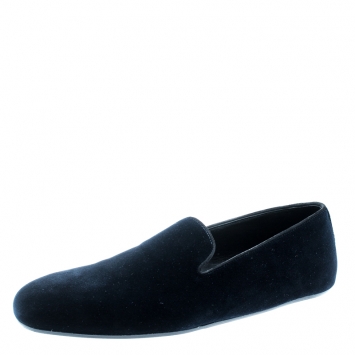 Pre Owned Dolce And Gabbana Oxford Blue Velvet Smoking Slippers Size 42.5