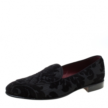 مملوكة مسبقًا Dolce and Gabbana Black Brocade Fabric Lukas Smoking Slippers Size 44