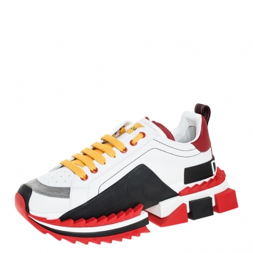 Pre Owned Dolce & Gabbana Multicolor Leather And Rubber Super King Lace Up Sneakers Size 42.5