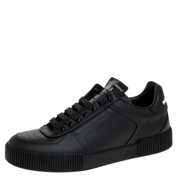 Pre Owned Dolce & Gabbana Black Leather Miami Logo Low Top Sneakers Size 42