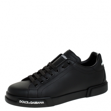 Pre Owned Dolce and Gabbana Black Leather Low Top Sneakers Size 46