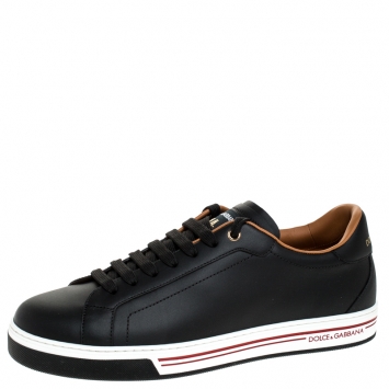 Pre Owned Dolce and Gabbana Black Leather Roma Low Top Sneakers Size 45