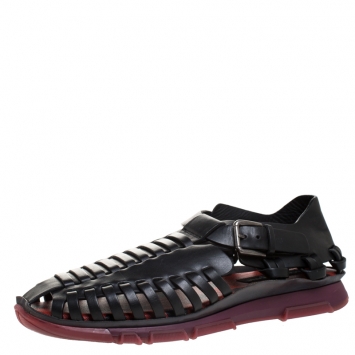 Pre Owned Dolce & Gabbana Black Leather Gladiator Flat Sandals Size 42