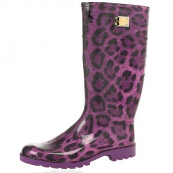 Pre Owned Dolce and Gabbana Purple Leopard Print Wellington Rubber Boots Size 41