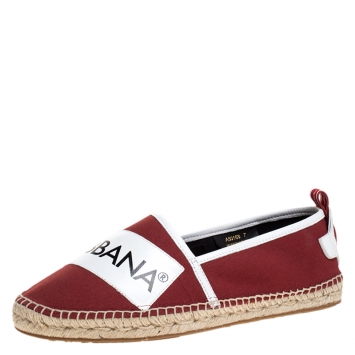Pre Owned Dolce & Gabbana Maroon Canvas Logo Motif Slip On Espadrilles Size 41