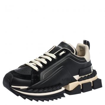 مملوكة مسبقًا Dolce & Gabbana Black Two-Tone Leather Super King Platform Sneakers Size 43
