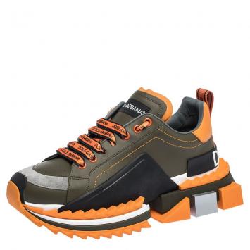 مملوكة مسبقًا Dolce & Gabbana Green/Orange Leather Super King Platform Sneakers Size 41
