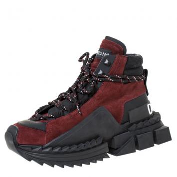 مملوكة مسبقًا Dolce & Gabbana Burgundy Split-Grain Leather Super King High Top Sneakers Size 43