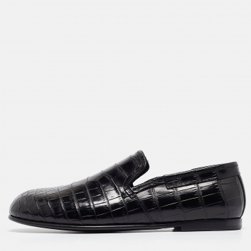 Pre Owned Dolce & Gabbana Black Crocodile Smoking Slippers Size 41