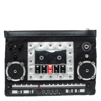 Pre Owned Dolce and Gabbana Black Nylon Radio Zip Pouch