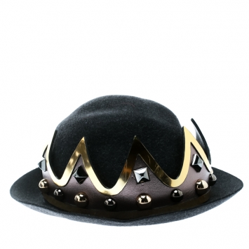 Pre Owned Dolce and Gabbana Grey Wool Crown Base Fedora Hat Size 59