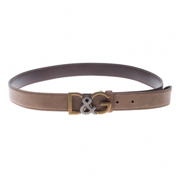 Pre Owned Dolce and Gabbana Brown Leather D&G Buckle Belt 95cm 