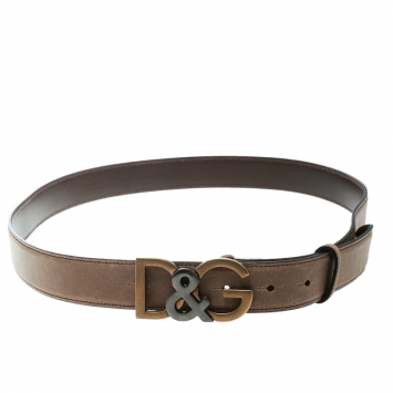Pre Owned Dolce and Gabbana Light Brown Leather D&G Buckle Belt 100 CM