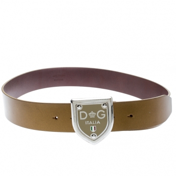 Pre Owned Dolce and Gabbana Gold Leather Buckle Belt 100 CM