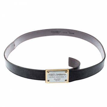 Pre Owned Dolce and Gabbana Dark Brown Leather Logo Buckle Belt 105 CM