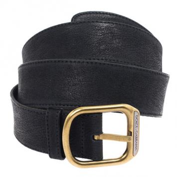 Pre Owned Dolce and Gabbana Black Leather Belt 110 CM