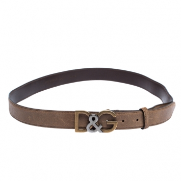 Pre Owned Dolce & Gabbana Light Brown Leather Logo Belt Size 100CM