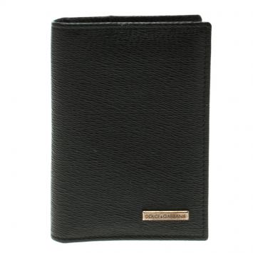 Pre Owned Dolce and Gabbana Black Leather Bifold Card Holder