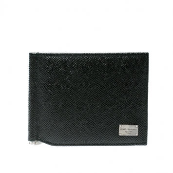 Pre Owned Dolce and Gabbana Dark Green Leather Money Clip Bifold Card Holder