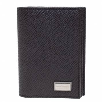 Pre Owned Dolce & Gabbana Dark Grey Leather Bifold Card Holder
