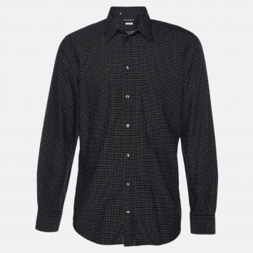 Pre Owned Dolce & Gabbana Black Polka Dot Jacquard Cotton David Shirt XL