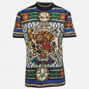 Pre Owned Dolce & Gabbana Black Glass Printed Cotton Knit T-Shirt L