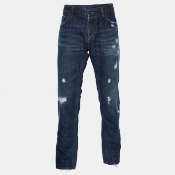 Pre Owned Dolce & Gabbana Blue Distressed 14 Gold Jeans Waist 38"