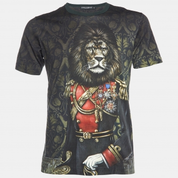 Pre Owned Dolce & Gabbana Green Printed Cotton Knit T-Shirt L 