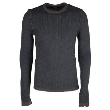 Pre Owned Dolce and Gabbana Grey Wool Contrast Trim Detail Ribbed Knit Sweater L