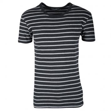 Pre Owned Dolce and Gabbana Grey Striped Cotton Short Sleeve T-Shirt M
