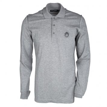 Pre Owned Dolce and Gabbana Grey Honeycomb Knit Long Sleeve Polo T-Shirt M