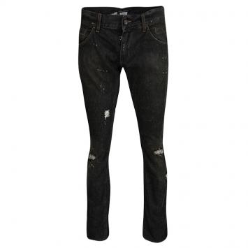 Pre Owned Dolce and Gabbana 14 Gold Grey Faded Effect Distressed Denim Jeans M
