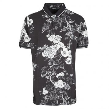Pre Owned Dolce and Gabbana Black Floral Print Cotton Pique Polo T-Shirt XXL