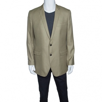 Pre Owned Dolce and Gabbana Martini Khaki Green Cashmere and Silk Two Button Blazer XXL