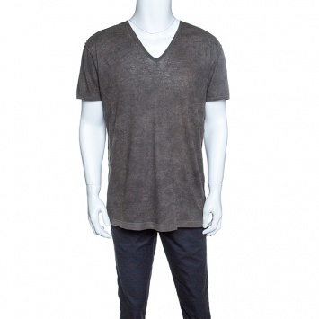 Pre Owned Dolce and Gabbana Khaki Green Overdyed Reverse Seam T-Shirt XXL