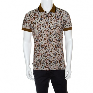 Pre Owned Dolce and Gabbana Multicolor Playing Cards Print Polo T-Shirt XL