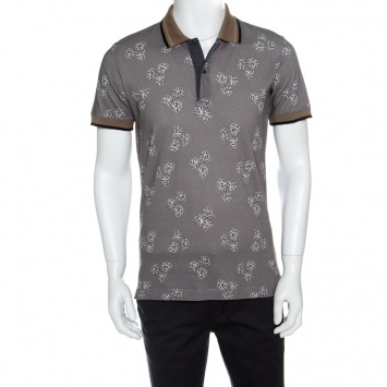 Pre Owned Dolce and Gabbana Grey Dice Printed Honeycomb Knit Polo T-Shirt XL