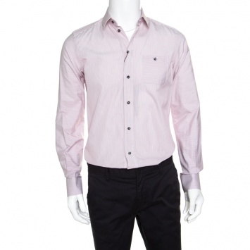 Pre Owned Dolce and Gabbana Gold Red and White Striped Cotton Long Sleeve Shirt M