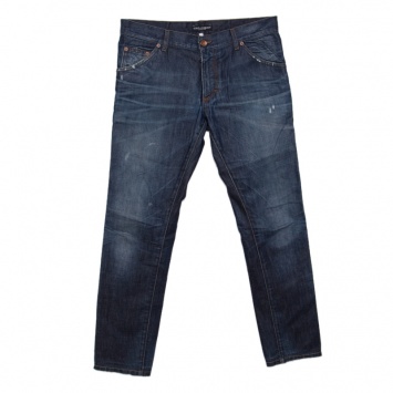 Pre Owned Dolce and Gabbana Indigo Dark Wash Faded Effect Distressed Denim Jeans M