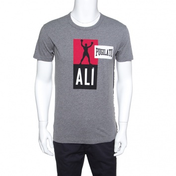 Pre Owned Dolce and Gabbana Grey Pugilato Muhammed Ali Print Short Sleeve T-Shirt M
