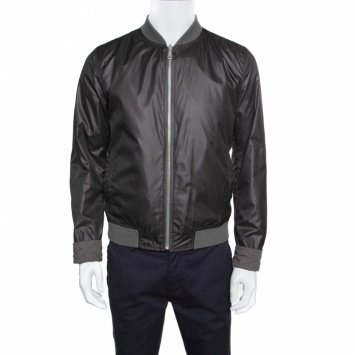 Pre Owned Dolce and Gabbana Grey Striped Rib Trim Reversible Bomber Jacket M