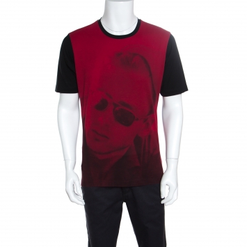Pre Owned Dolce & Gabbana Red and Black Cotton James Dean Print T-Shirt M