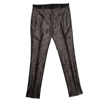 Pre Owned Dolce and Gabbana Grey Metallic Jacquard Satin Trim Tuxedo Trousers M