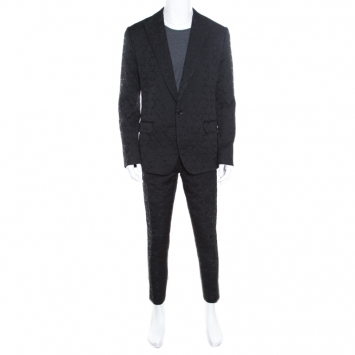 Pre Owned Dolce and Gabbana Black Floral Jacquard Sicilia Suit 2XL